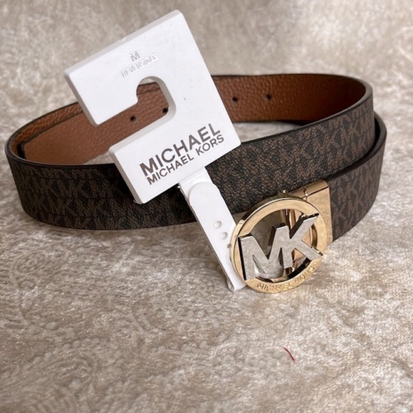 Brand New Michael Kors Genuine Leather Reversible Belt Tan Brown Logo Buckle main image 8